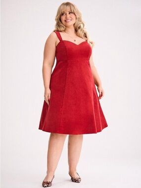 NEW Torrid Retro Chic Women Knee-Length Red Corduroy Dress Sz 14 Party Cocktail